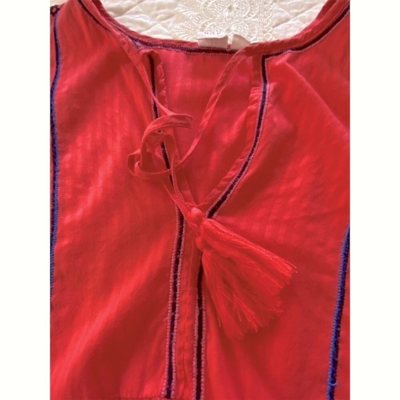 GAP Boho Peasant Blouse Red Orange Blue Embroidery V-Neck 3/4 Sleeve Size XS - Picture 8 of 13